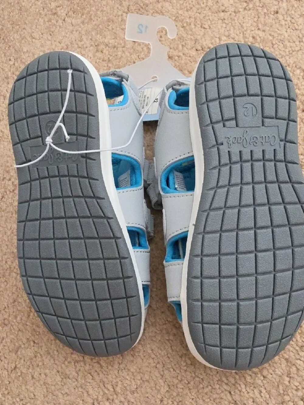 Cat & Jack Grey and Blue Hook-and-Loop Kids Sandals with Yellow Stripe